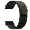 A dark green adjustable nylon strap for a sports watch.