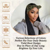 A woman models a dark olive green twist knot headband made of soft fabric for daily beauty.