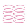 A set of five pink multi-functional elastic sports headbands laid out horizontally.