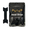 A black pouch of nasal strips with gold lettering, showing features like breathable and hypoallergenic.