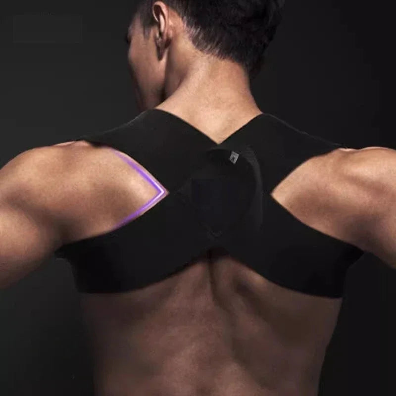 A person wearing a black elastic yoga and fitness support belt on their back.
