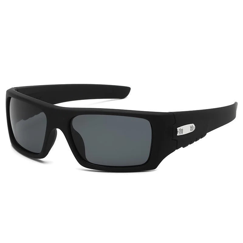 Black vintage rectangle sunglasses with silver accents shown against a white background.