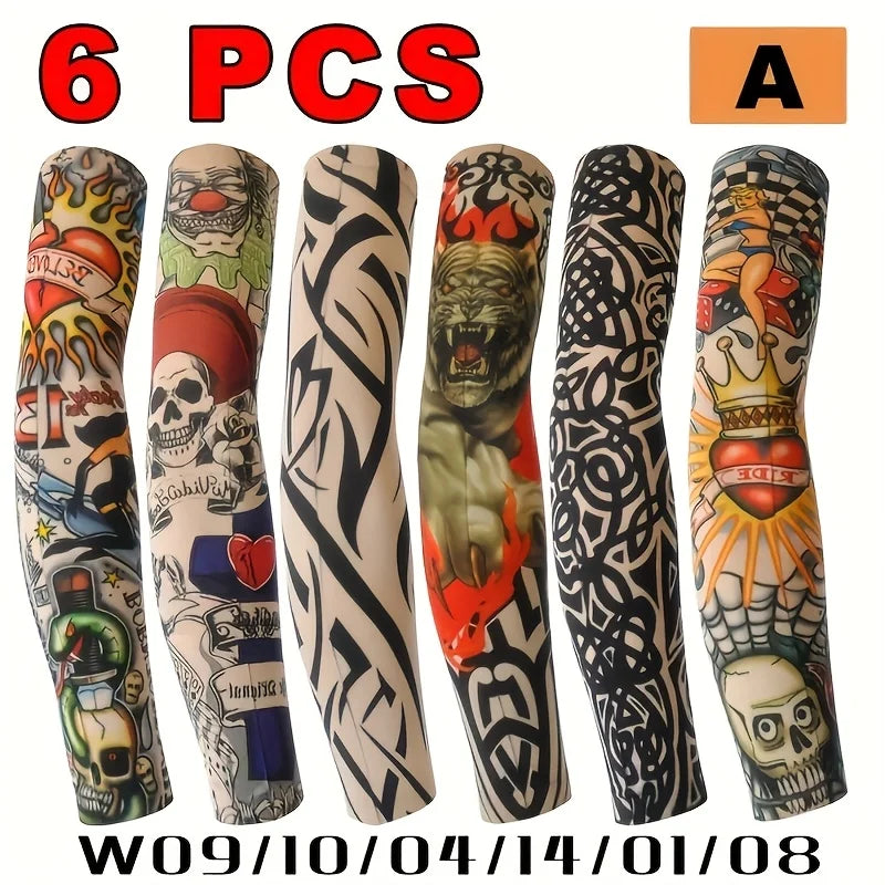Six packs of unisex sun shading tattoo arm sleeves displayed in an orange box.