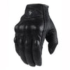 Black full finger leather motorcycle riding gloves with a silver lightning bolt emblem