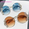 Women's Rhinestone Oversized Round Sunglasses with UV400 Protection