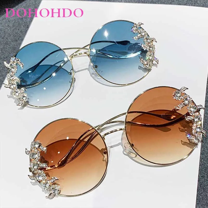 Women's Rhinestone Oversized Round Sunglasses with UV400 Protection
