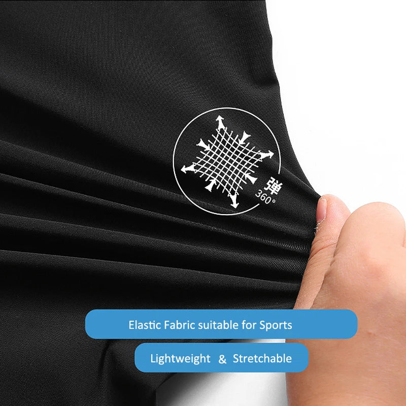 Nahaufnahme von schwarzem elastischem Stoff für Sport, mit einer 360-Grad-Markierung auf dem Material.