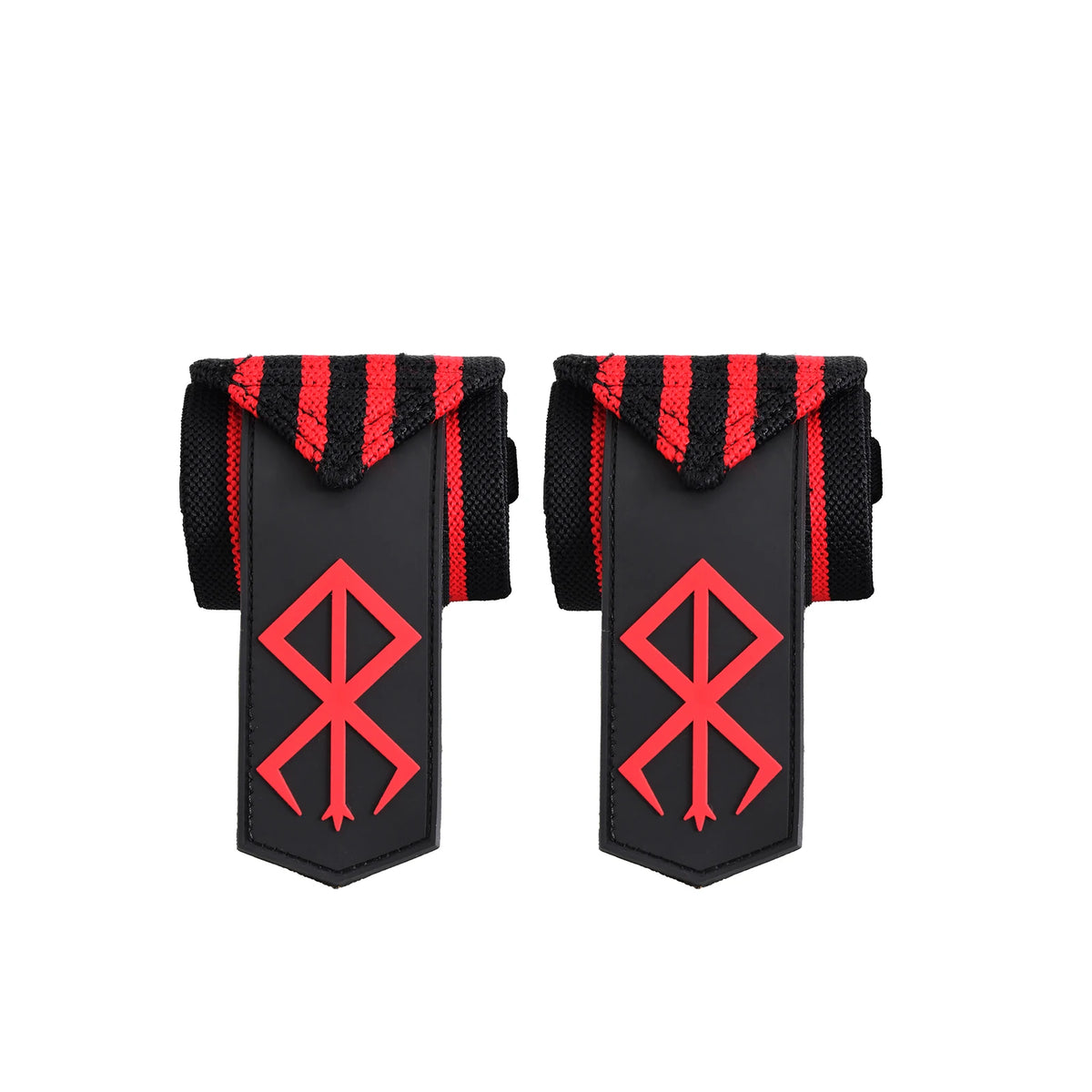 Un paire de poignards noirs avec des rayures rouges et un design croisé rouge à l'avant.