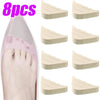 Eight beige adjustable EVA foot pads shown next to a foot for use with heels and shoes