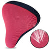 A bright pink and black breathable 3D mesh bicycle saddle cushion.