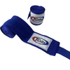 A blue boxing hand wrap with a white label featuring the Fairtex logo.