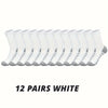 Twelve pairs of white men's outdoor gym football socks laid out in a row.