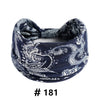 Navy blue boho print cotton headband with white paisley design