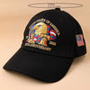 Black adjustable peak hat featuring a graphic design of an American eagle and stripes for the 250th anniversary.