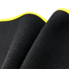 Schwarze Kompressionsbandage für das Oberschenkel, mit gelbem Zierstreifen, in Seitenansicht.