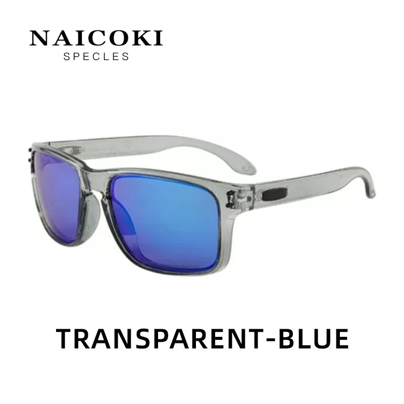 Transparent-blue NAICOKI spectacles featuring polarized lenses for men's driving.