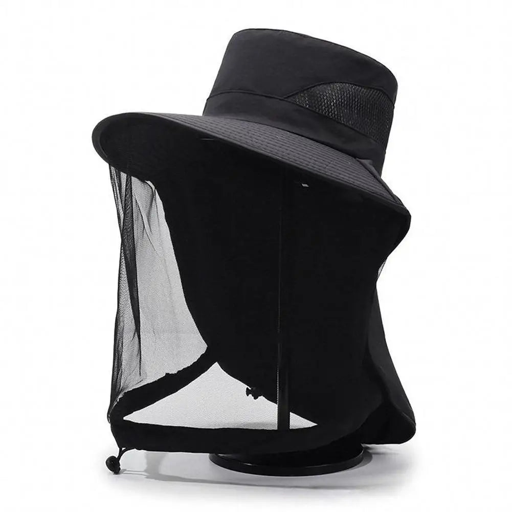 Mosquito Net Sun Hat with Wide Brim and Adjustable Chin Strap