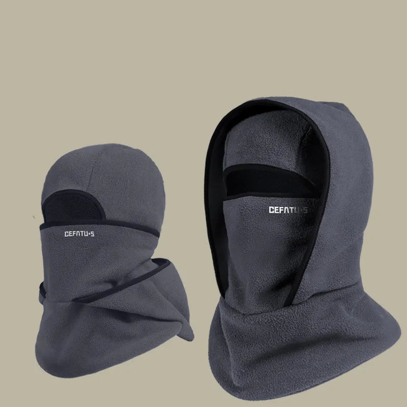 A dark gray double-layer winter beanie shown in a folded and unfolded state.
