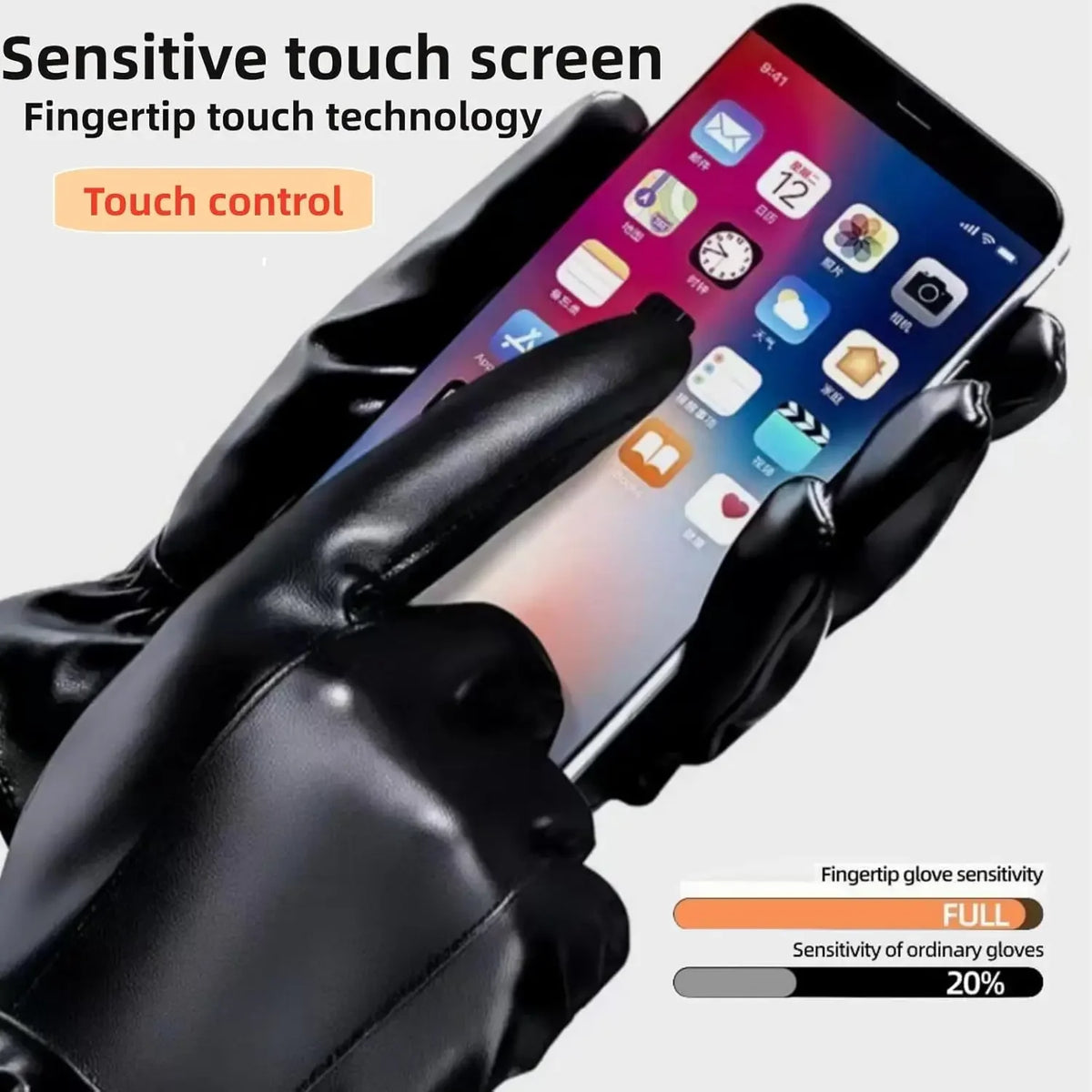 Men's Genuine Leather Touchscreen Gloves with Soft Fleece Lining