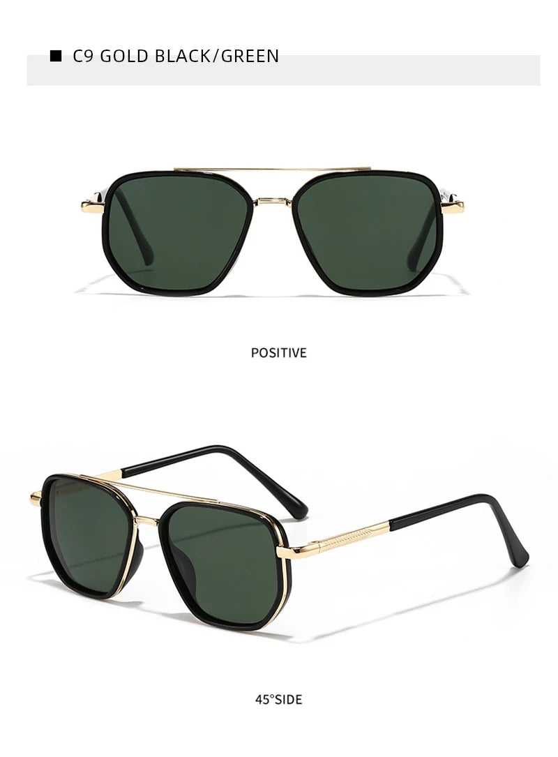 C9 Gold Black/Green sunglasses shown in positive and 45 degree side views.