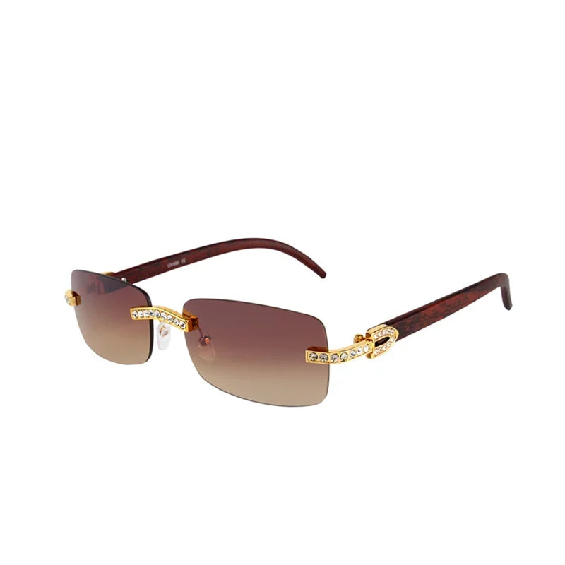 Gafas sin montura de acetato marrón con detalles de strass dorados