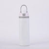 A white stainless steel insulated fitness cup with a gray lid and straw, shown against a light background.