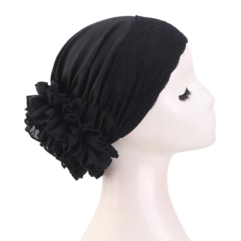 Elegant Lace Chiffon Floral Cap for Women