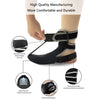 Black comfortable night splint socks being worn on a foot, highlighting features like hook and loop and breathable material.