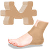Un ruban élastique beige est enroulé autour de la cheville et du pied d'une personne pour le soutien des articulations.
