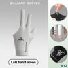 A close-up view of a white billiard glove for the left hand, shown alongside other options.