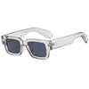 Clear acetate frame sunglasses with dark lenses and a silver rivet detail