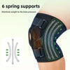Schwarze Kniebandage mit sechs Federeinsätzen, die die Gewichtsverteilung auf den Knie-Druck illustrieren.