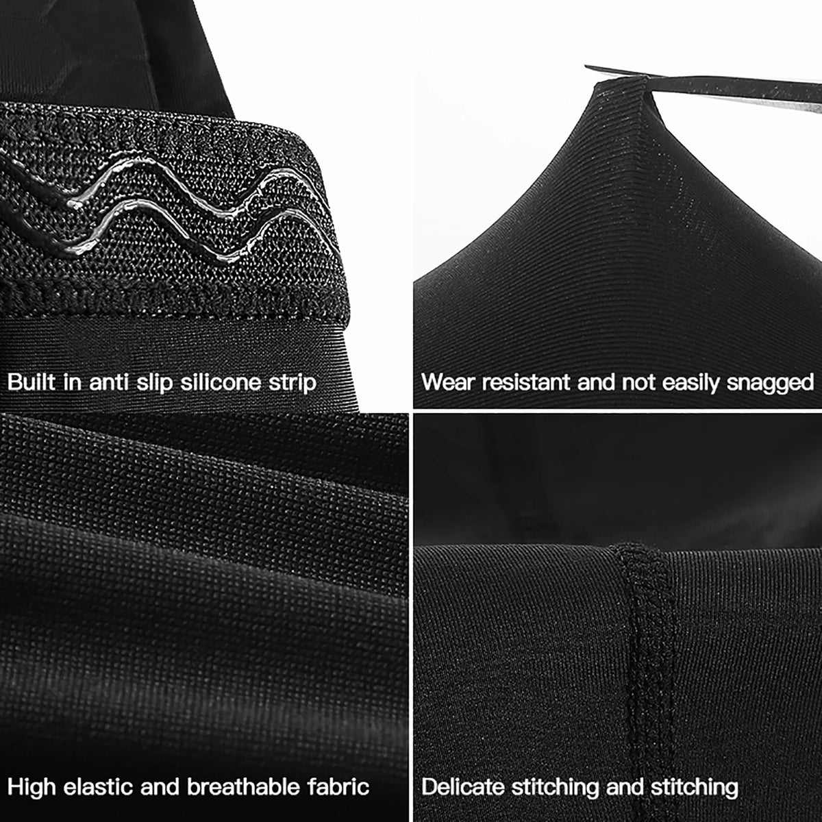 Close-up view of a black honeycomb elbow support sleeve showing anti-slip silicone strips, breathable fabric, and delicate st
