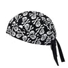 Tocado de pirata con calavera de ciclismo estampado en blanco y negro con lazos negros