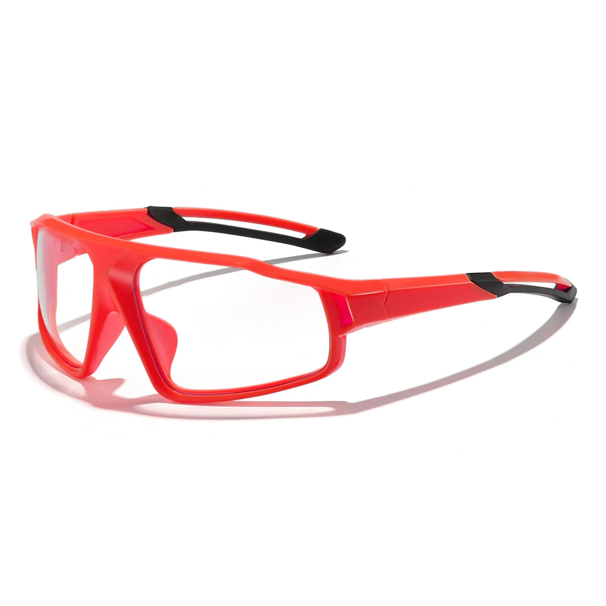 Red photochromic sports sunglasses with black accents shown against a white background.