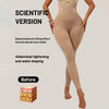 A model wearing beige high-waist compression shaping leggings demonstrating the fit and features.